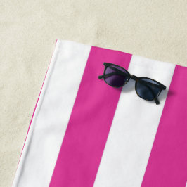 Toalha De Praia Listras Rosa Vibrante e Branco