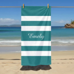 Toalha De Praia Listras Verde Teal Moderno