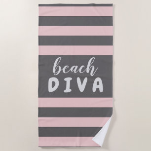 Toalha De Praia Listras vermelhas Pastel com a DIVA feita sob