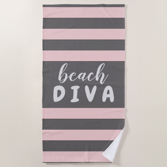 Toalha De Praia Listras vermelhas Pastel com a DIVA feita sob (Frente)