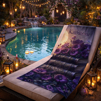 Toalha De Praia Livro Gótico Roxo Floral