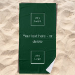 Toalha De Praia Logotipo corporativo esmerald green text business<br><div class="desc">Personalize e adicione seu logotipo de empresa e um texto. Cor de fundo verde esmeralda. Cartas brancas. O texto é escrito com um moderno script de estilo manuscrito. A cor de fundo pode ser alterada para corresponder à sua marca.</div>