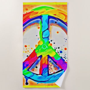 Toalha De Praia Logotipo de paz vibrante: Trabalho de arte colorid