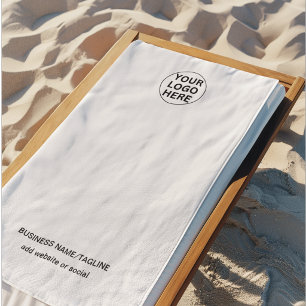 Toalha De Praia Logotipo e Texto Comercial Preto e Branco Promocio