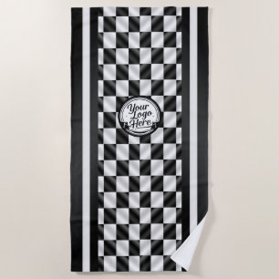 Toalha De Praia Logotipo Esportivo Preto e Branco Xadrez de Corrid