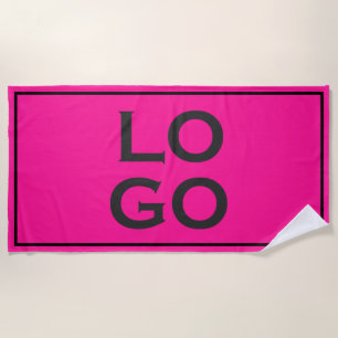 Toalha De Praia Logotipo Personalizado em Rosa Neon com Moldura