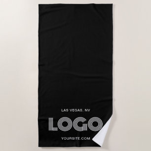 Toalha De Praia Logotipo Retangular Vertical Moderno Preto e Branc