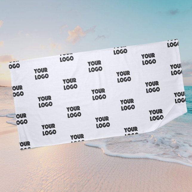 Toalha De Praia Logotipo simples de repetição | Branco (Criador carregado)