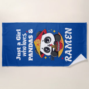 Toalha De Praia Love Pandas and Ramen (texto branco)
