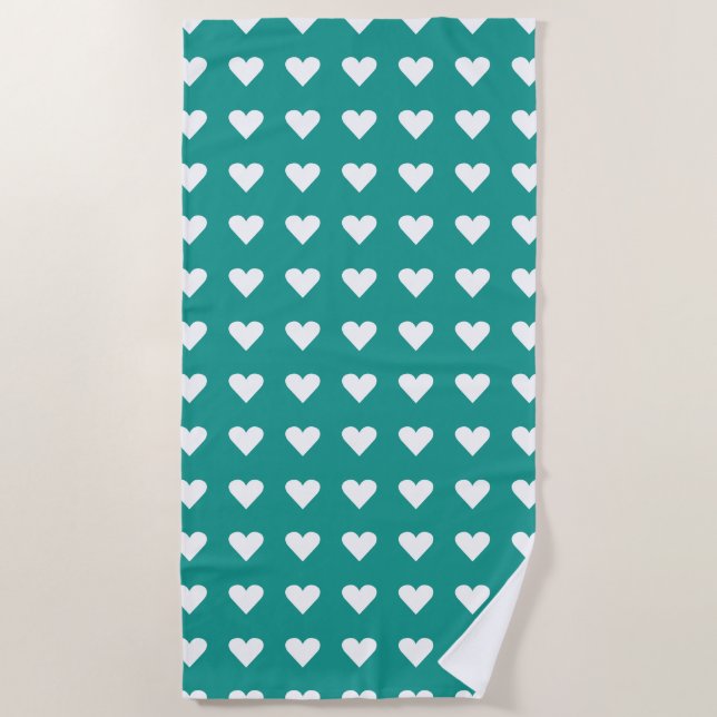 Toalha De Praia Love Teal Heart Pattern Namorados (Frente)
