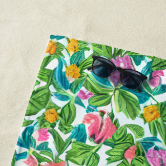 Toalha De Praia Lovely colorful summer flower pattern green pink 