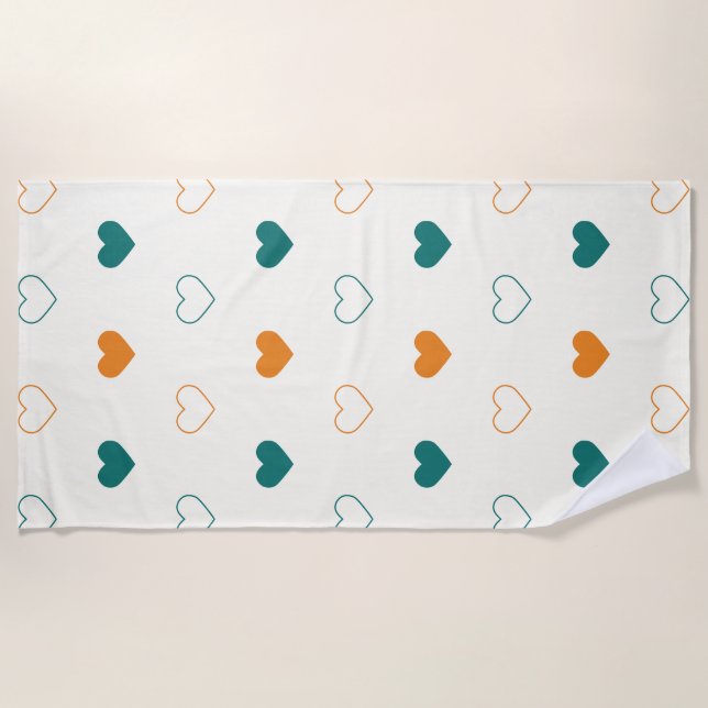 Toalha De Praia Lovely hearts / green orange cream (Frente)