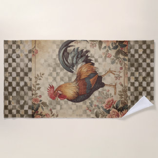 Toalha De Praia Lovely Vintage Rooster and Flowers Pattern 