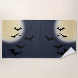 Toalha De Praia Lua Cheia de Halloween com Morcegos
