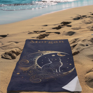 Toalha De Praia Lua Gata Mística - Presente Celestial Personalizad