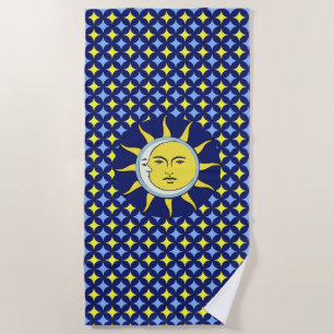 Toalha De Praia Lua & Sol no padrão de estrela azul e amarelo