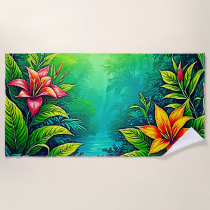 Toalha De Praia Lush Tropical Jungle Oasis Design
