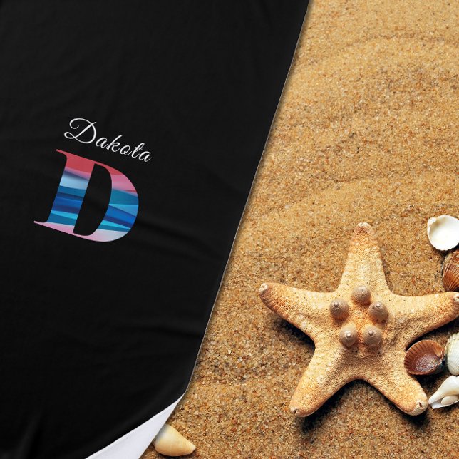 Toalha De Praia Luxo moderno azul coral inicial D preto (Criador carregado)