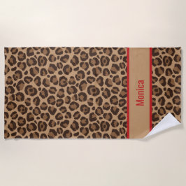 Toalha De Praia Luxo Vermelho com Estampa de Leopardo
