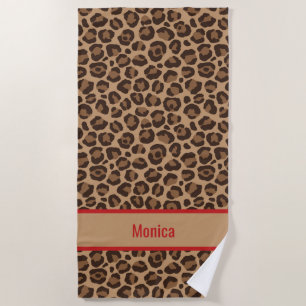 Toalha De Praia Luxo Vermelho com Estampa de Leopardo