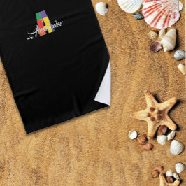 Toalha De Praia Luxuoso colorido inicial A nome preto fofo