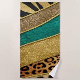 Toalha De Praia Luxury Emerald & Gold Safari Leopard Zebra Glitter