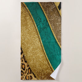 Toalha De Praia Luxury Emerald & Gold Safari Leopard Zebra Glitter