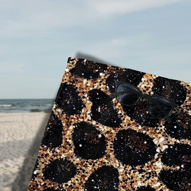 Toalha De Praia Luxury Glitter Gold Brown Black Leopard Pattern (Criador carregado)