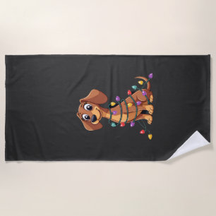 Toalha De Praia Luzes de Dachshund de Natal (2)