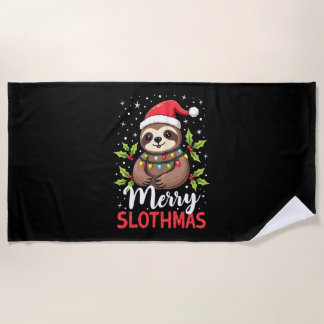 Toalha De Praia Luzes de Natal de Preguiça Engraçadas Feliz Slothm