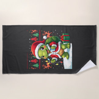 Toalha De Praia Luzes de Natal Tartaruga Papai Noel Feio Natal Tar
