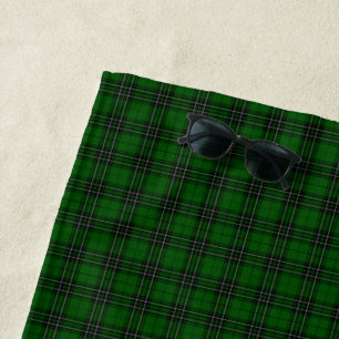 Toalha De Praia MacLean Tartan Verde e Xadrez Preta
