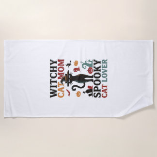 Toalha De Praia Mãe de Gato do Halloween Design Vintage de Gata Am