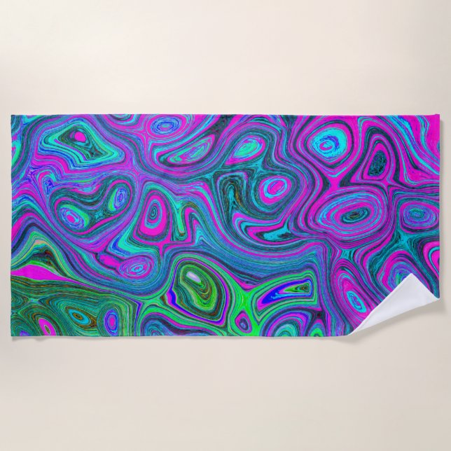 Toalha De Praia Magenta Marmoreada e Abstrato de Groovy Verde limã (Frente)