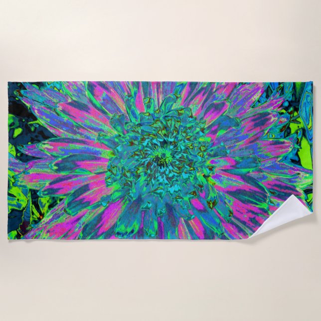 Toalha De Praia Magenta Psicodélica Aqua e Verde limão Dahlia (Frente)