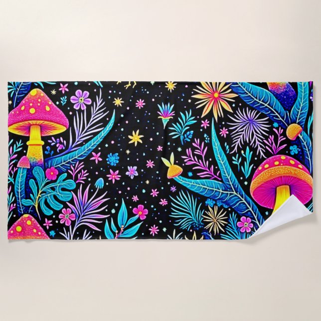 Toalha De Praia Magical Neon Forest Night Design (Frente)