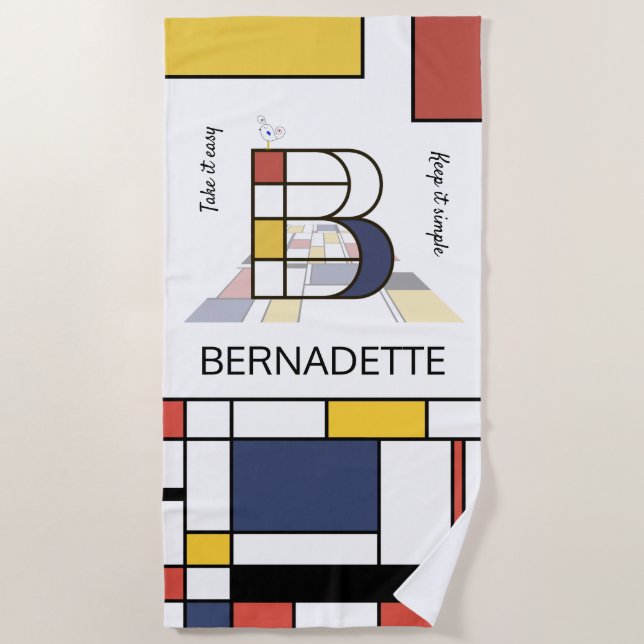 Toalha De Praia Magnífico Neoplasticismo Art Monograma. Letra B (Frente)
