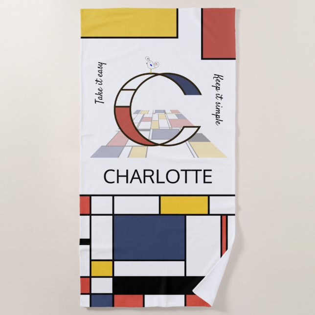 Toalha De Praia Magnífico Neoplasticismo Art Monograma. Letra C (Frente)