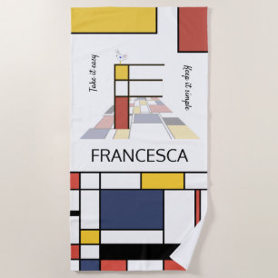Toalha De Praia Magnífico Neoplasticismo Art Monograma. Letra F