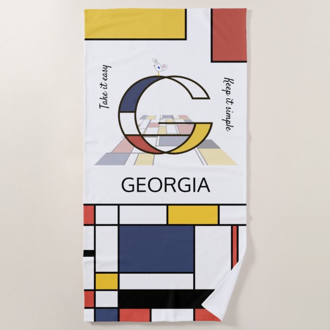 Toalha De Praia Magnífico Neoplasticismo Art Monograma. Letra G (Frente)