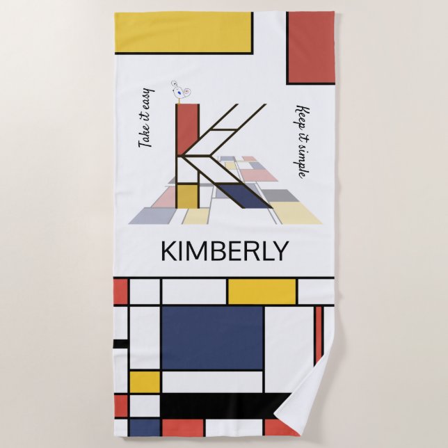 Toalha De Praia Magnífico Neoplasticismo Art Monograma. Letra K (Frente)