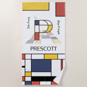 Toalha De Praia Magnífico Neoplasticismo Art Monograma. Letra P