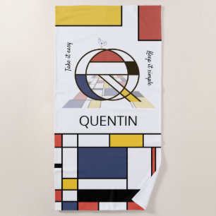 Toalha De Praia Magnífico Neoplasticismo Art Monograma. Letra Q