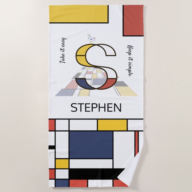 Toalha De Praia Magnífico Neoplasticismo Art Monograma. Letra S (Frente)