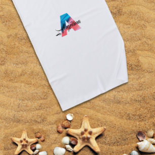 Toalha De Praia Mais fofo luxo coral azul inicial nome A branco