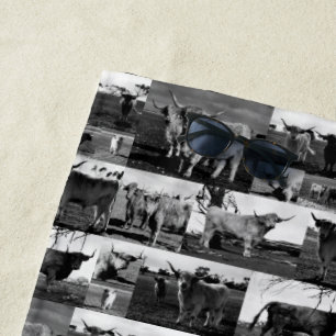 Toalha De Praia Majestade Monocromática: Colagem de Fotos de Vaca 