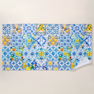 Toalha De Praia Majolica, limão, azulejos sicilianos,