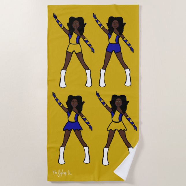 Toalha de Praia Majorette/Dançarina (Azul Dourado) (Frente)