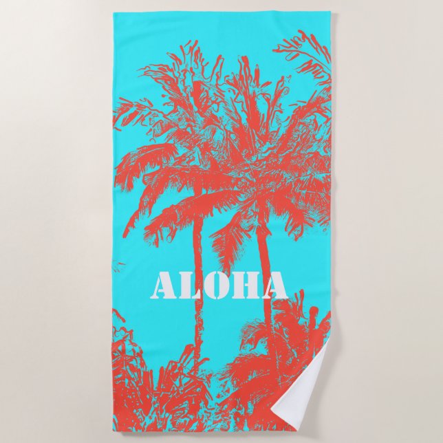 Toalha De Praia Makena Beach Hawaiian Sketchy Palms Turq (Frente)