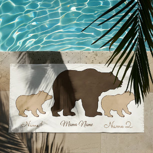 Toalha De Praia Mama Urso Personalizada Com 2 Nomes de Filhos Pres